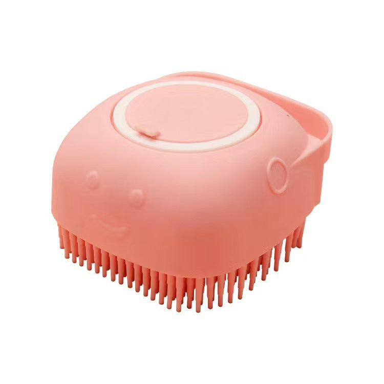 Pet bath brush with shampoo dispenser, product detail photo