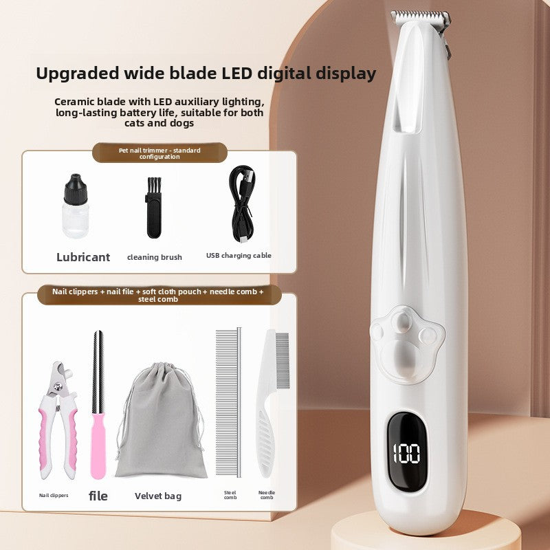 Cordless Pet Hair Trimmer with Ceramic Blade and Battery Display