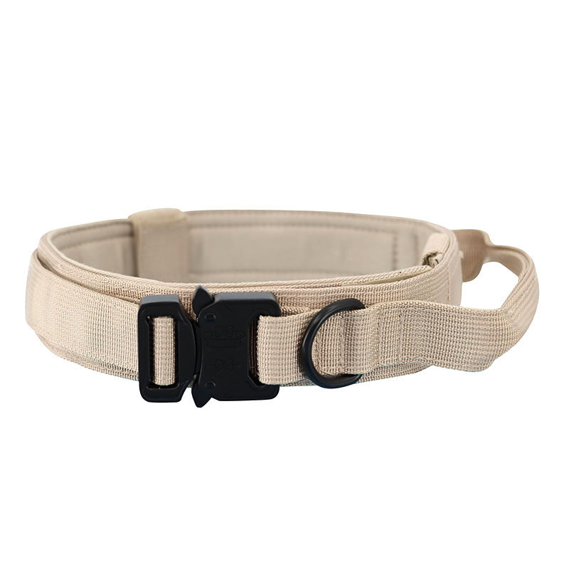 Tactical nylon dog collar with handle and reflective trim in black