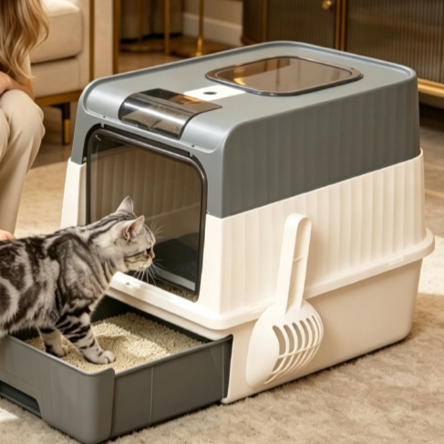 Enclosed Cat Litter Box with Drawer, Deodorising or Sterilising
