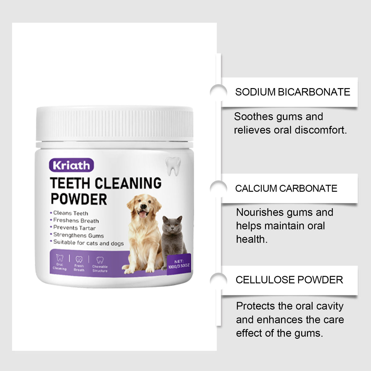 Pet Dental Cleaning Powder for Cats and Dogs, Gentle Tartar Care
