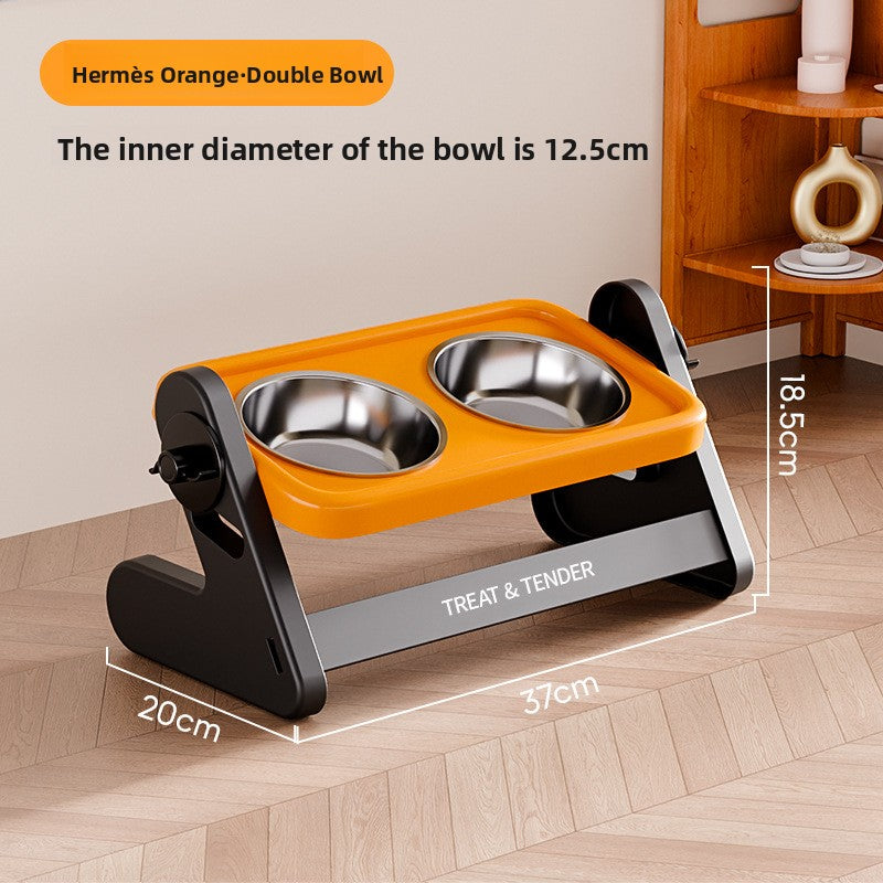 Adjustable Height Stainless Steel Pet Bowl, Single or Double Raised Feeder in Two Colours