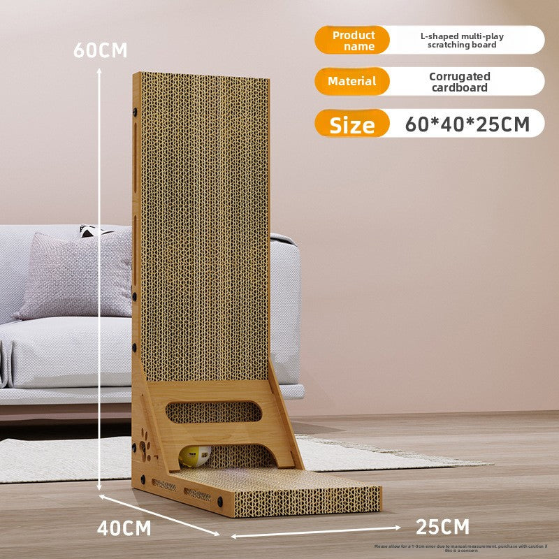 L-shape corrugated cardboard cat scratching board with lounger, photo 6