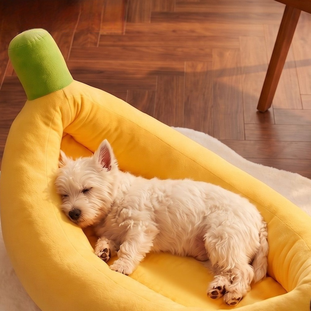 Banana Shaped Plush Pet Bed with Thick Raised Rim, Winter Warm