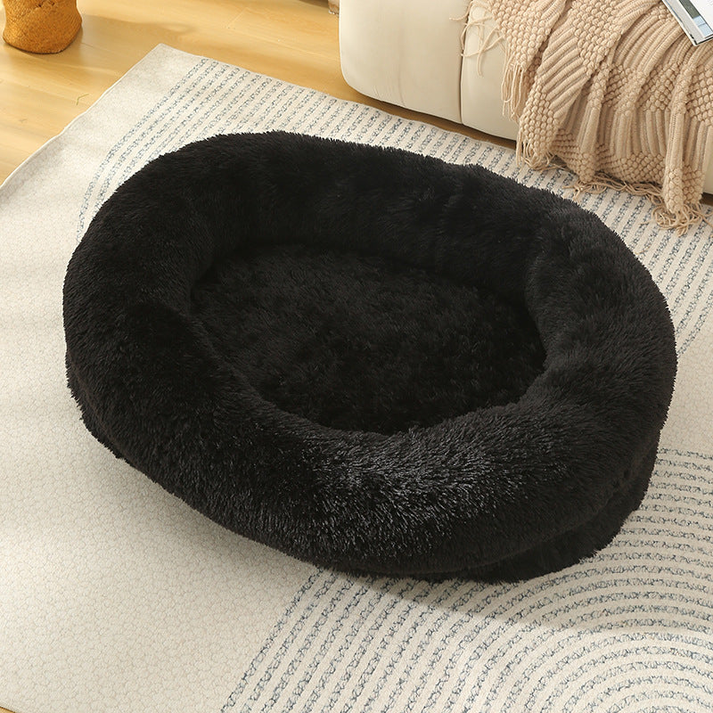 Raised edge cotton dog bed with curved sides and soft cushion, photo 71