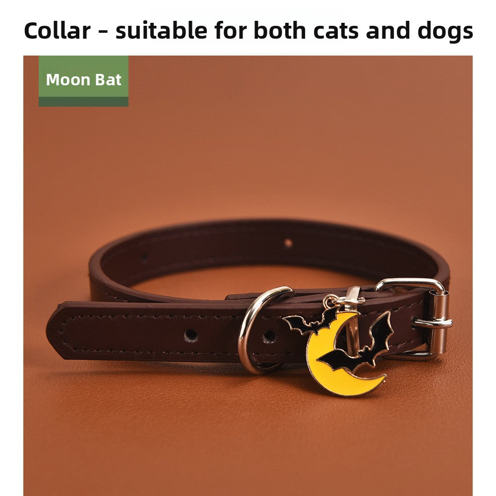 Halloween PU leather dog collar with charm, main product photo