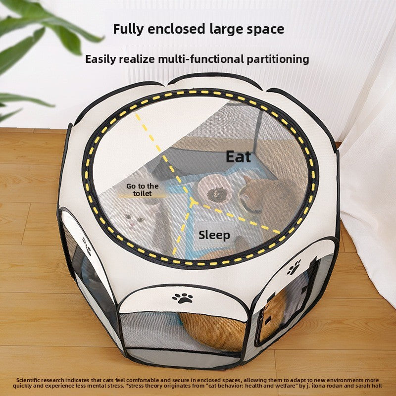 Enclosed pet maternity tent and playpen, close-up detail view
