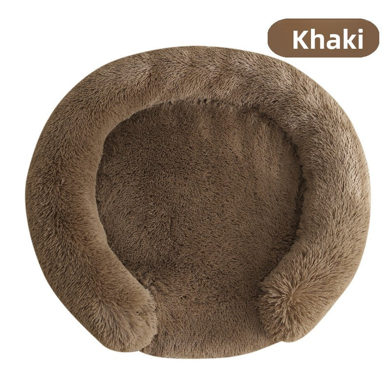 Fluffy round nest pet bed in many colours in Light Pink, further angle view