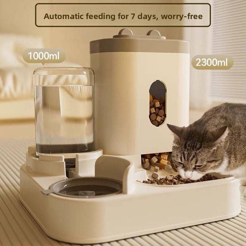 Automatic Pet Food and Water Dispenser with Gravity Feed, 2.3L Food and 1L Water Tank