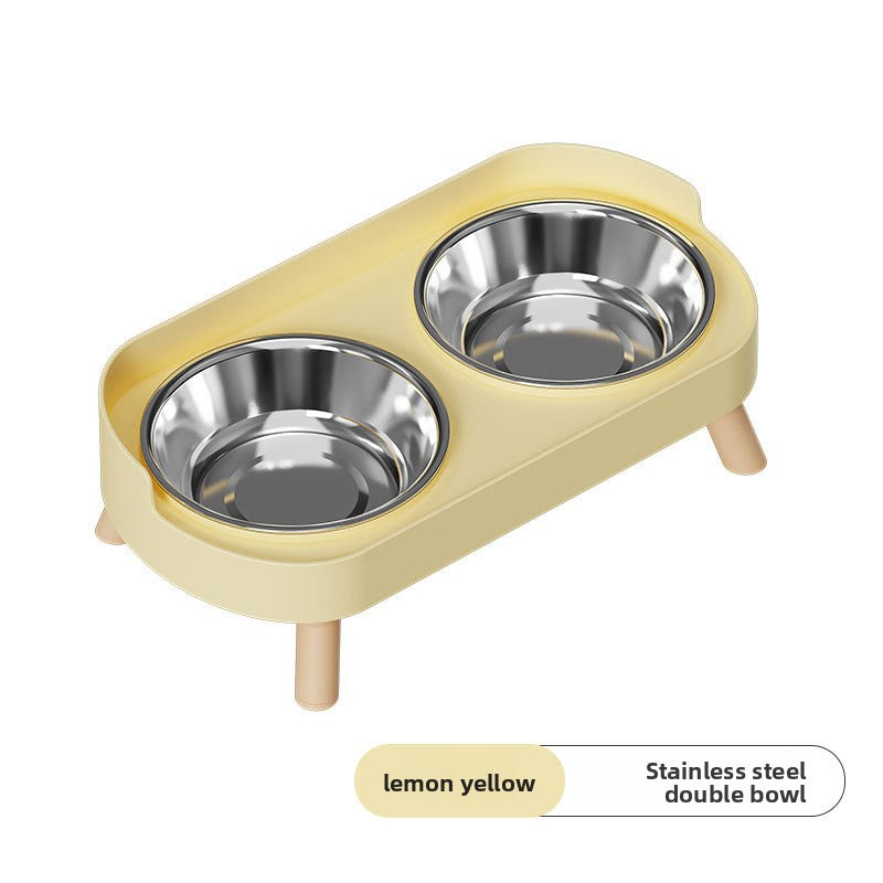 Anti-Spill Double Pet Bowl in Stainless Steel, Plastic or Ceramic with Raised Stand