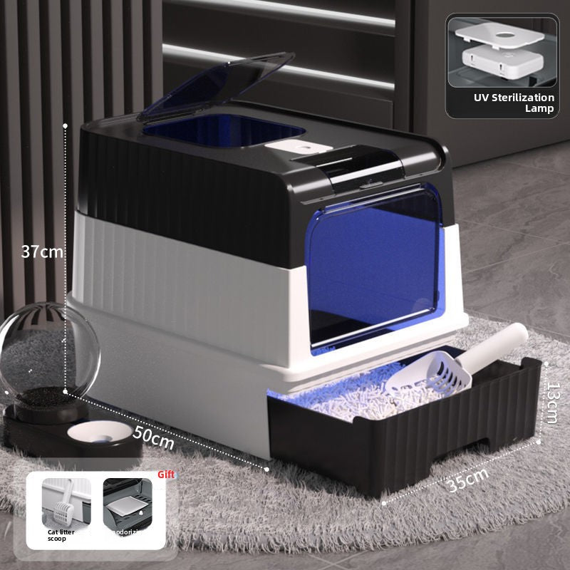 Fully Enclosed Cat Litter Box with Drawer and Dual Doors