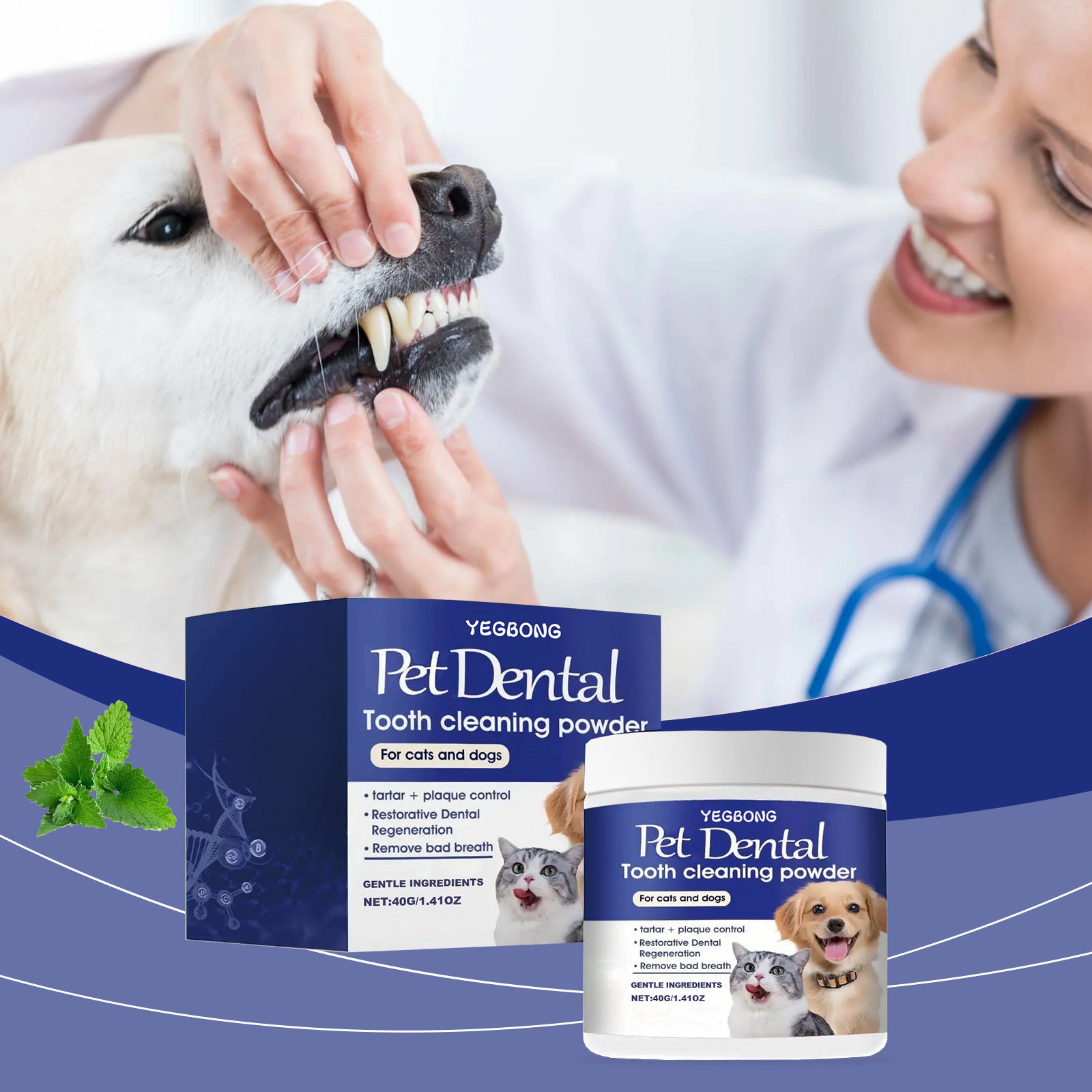 Pet Dental Powder for Teeth Stains and Fresh Breath, Daily Care