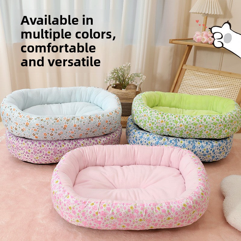Pink floral soft pet bed for small dogs and cats, photo 3