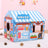 Cardboard cat scratcher house with a cafe themed design