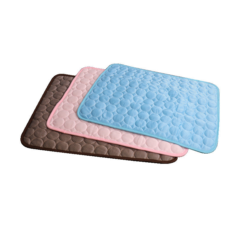 Cooling nylon pet mat for dogs and cats in Light Blue, showing size and shape