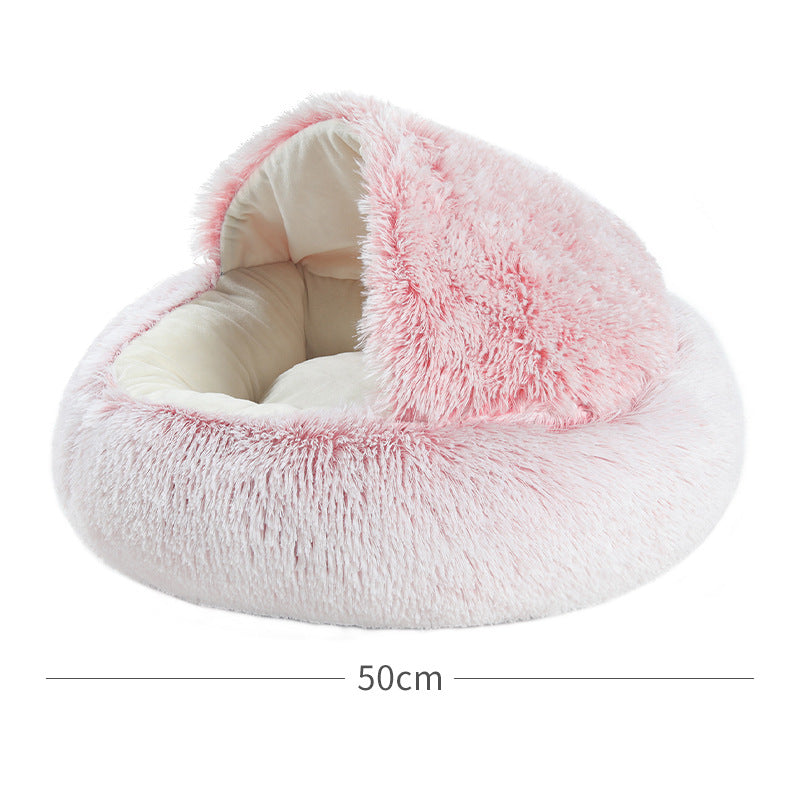Glossy curry semi-enclosed cat nest with soft hood
