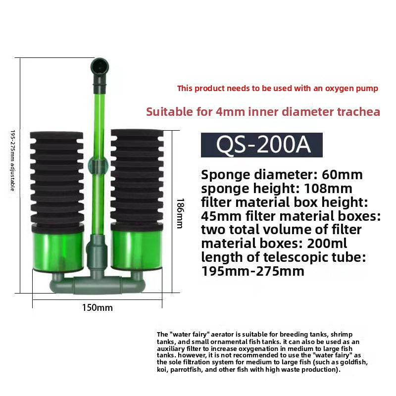 Double sponge air driven aquarium filter for small tanks, view 9