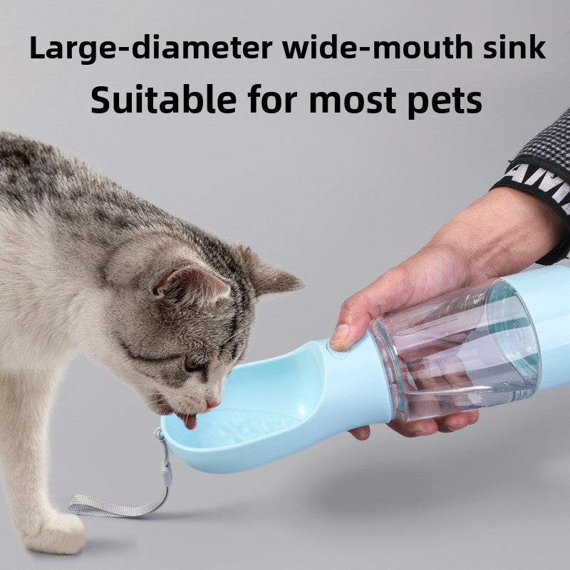 Three-in-One Pet Water Bottle with Food Container, Waste Bin and Carry Strap for Walks