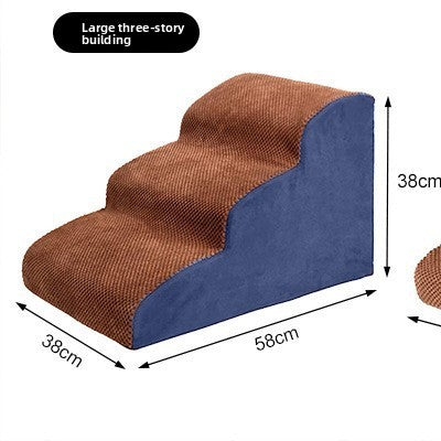 Brown and Blue 3 step foam dog stairs measuring 60 x 40 x 40cm