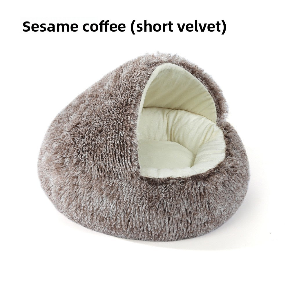 Gradient grey semi-enclosed shell cat bed in short velvet, photo 68