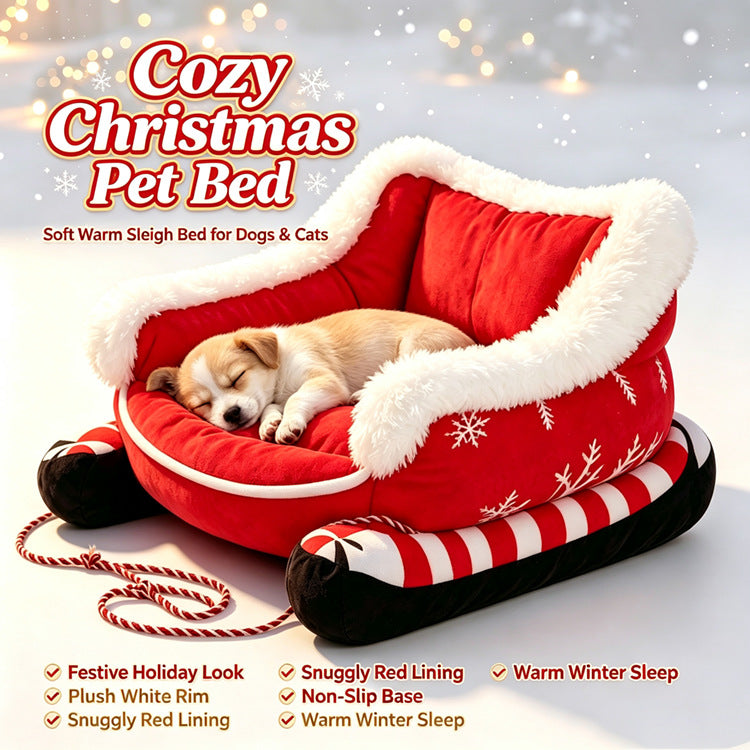 Christmas sleigh pet bed, main product photo, front view