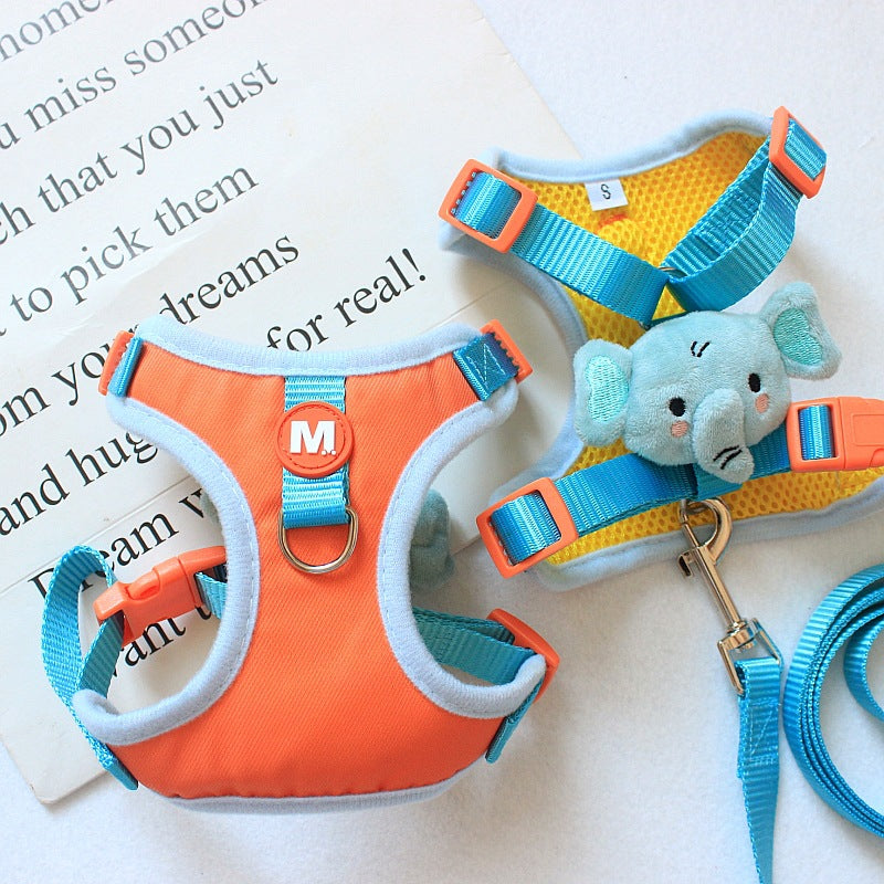 Cute duck dog harness and lead set, showing size and shape