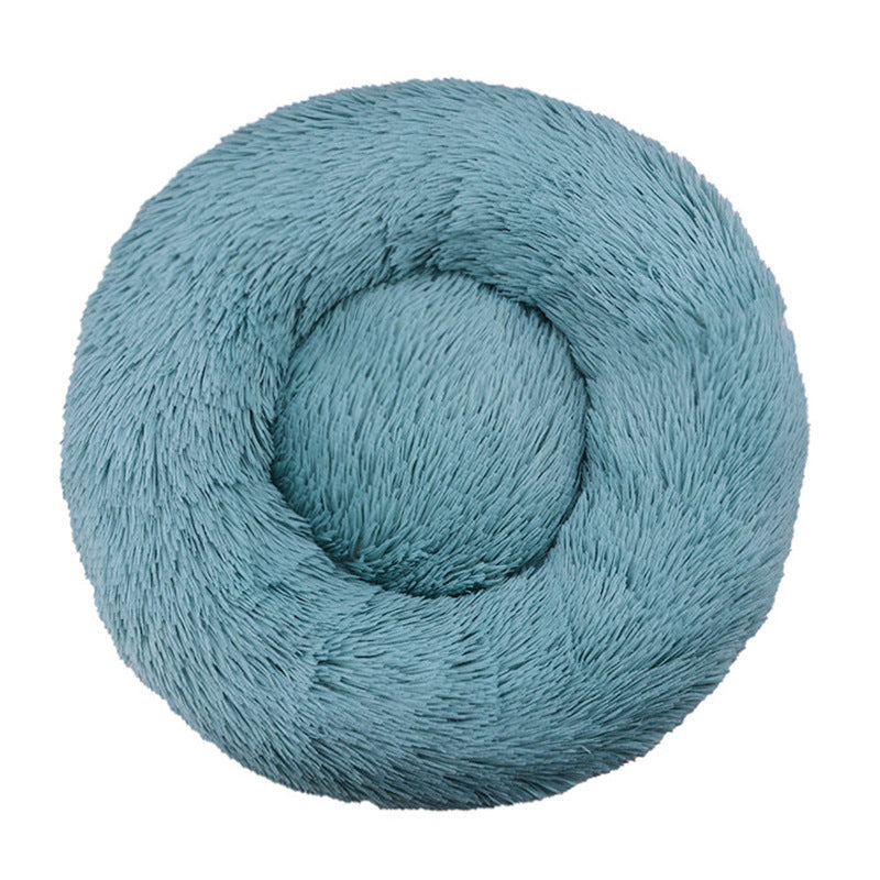 Round long plush nest bed for cats and dogs in Emerald Green