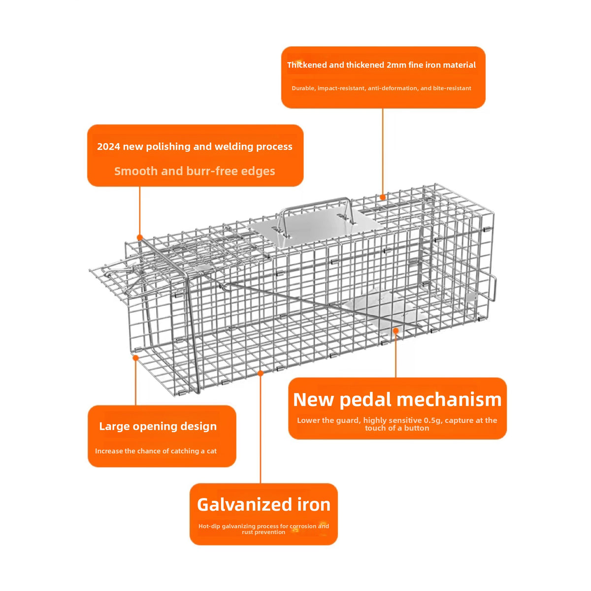 Foldable humane cat trap cage, shown in 4 colours and styles