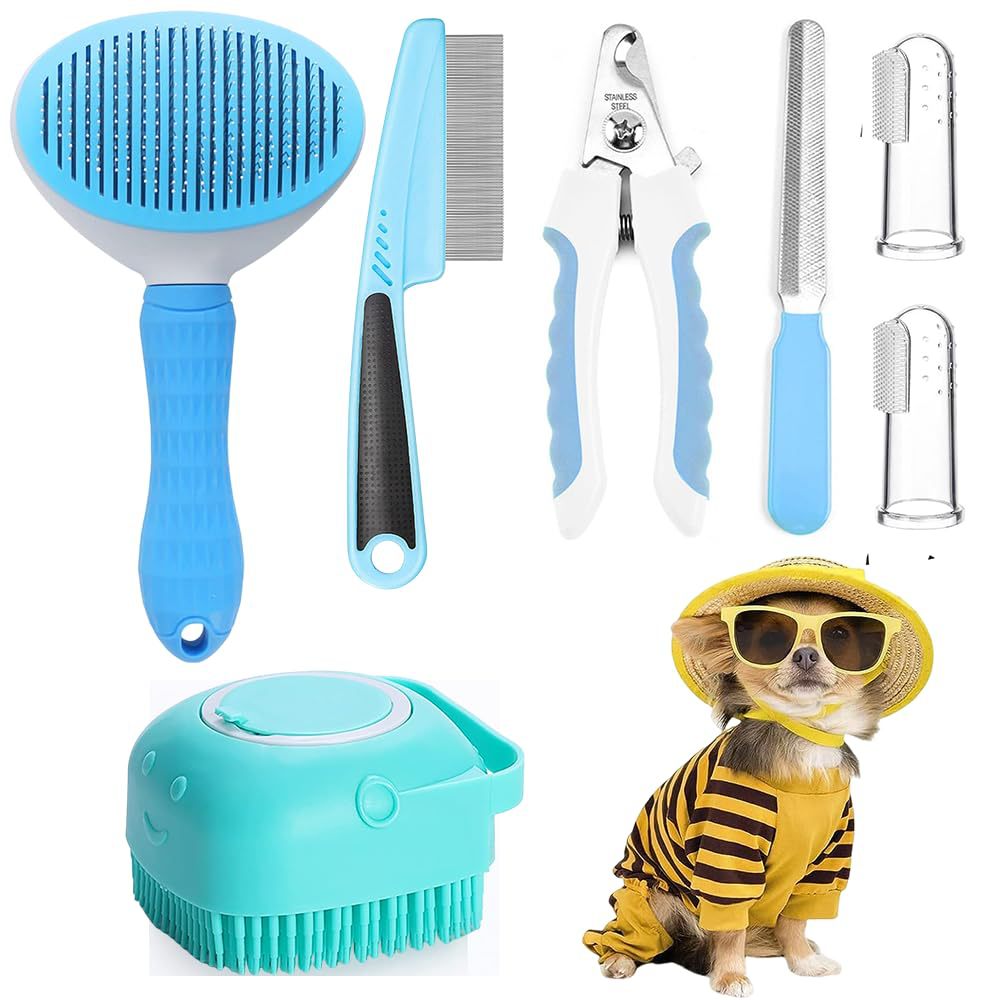 7-Piece Dog Grooming Kit with Stainless Steel Combs and Nail Cutter