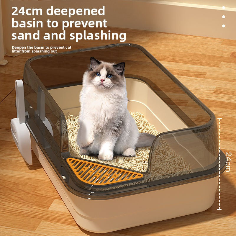 Semi-Enclosed Cat Litter Box for Large Cats, Anti-Splash Design