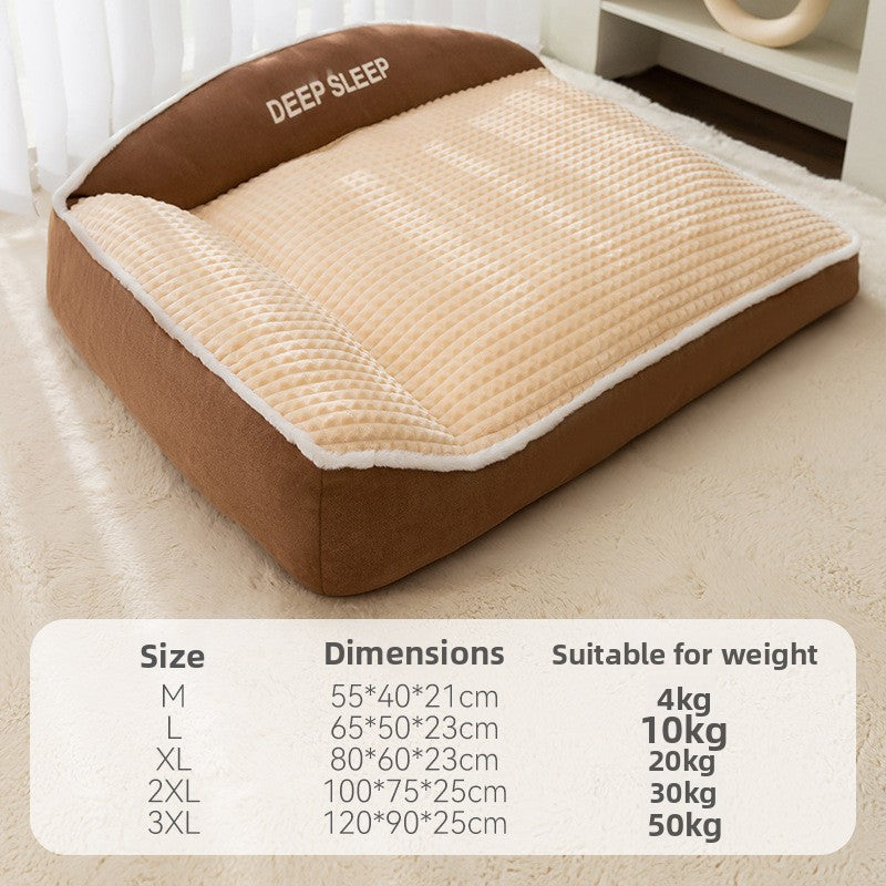 Plush Bolster Sofa Bed for Dogs and Cats, Washable Thermal Nest