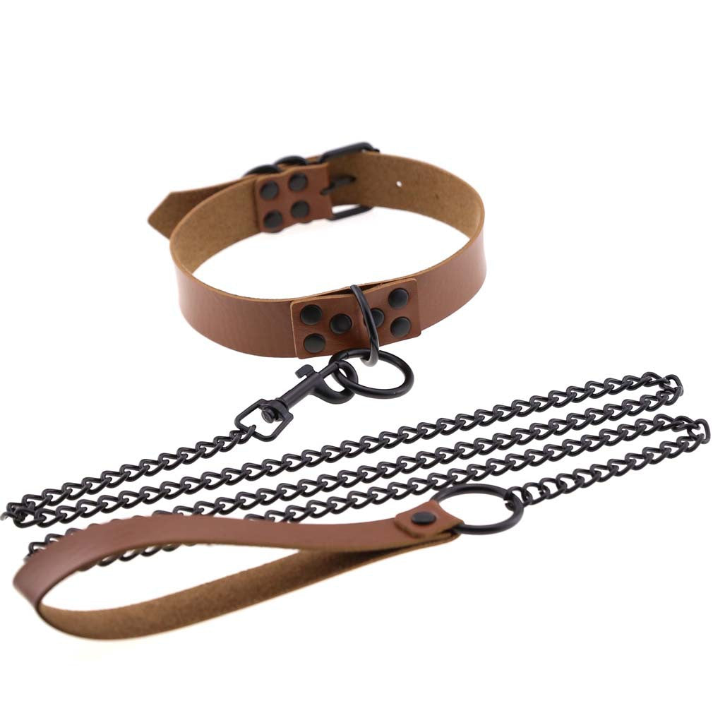 PU leather dog collar and lead set with chain detail, product image 17