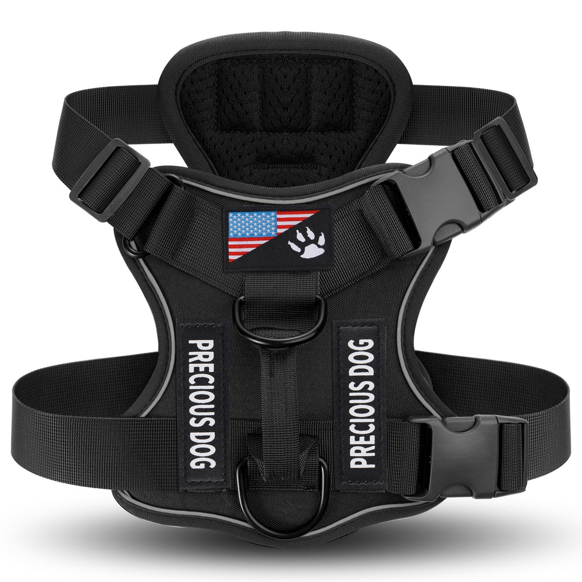 Reflective tactical dog harness and lead set, available from Pet Royale UK
