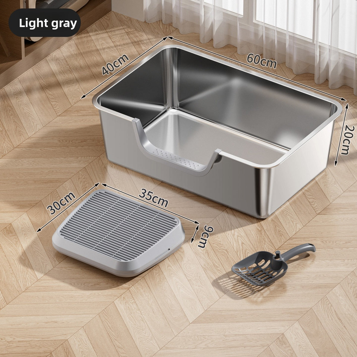 Stainless Steel Cat Litter Box, Front or Side Opening Anti-Splash