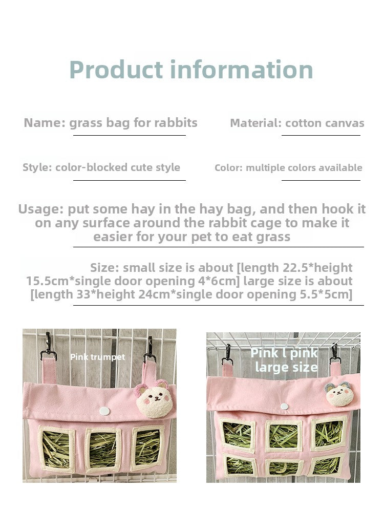 Hanging fabric hay feeder bag for rabbits and guinea pigs, view 5