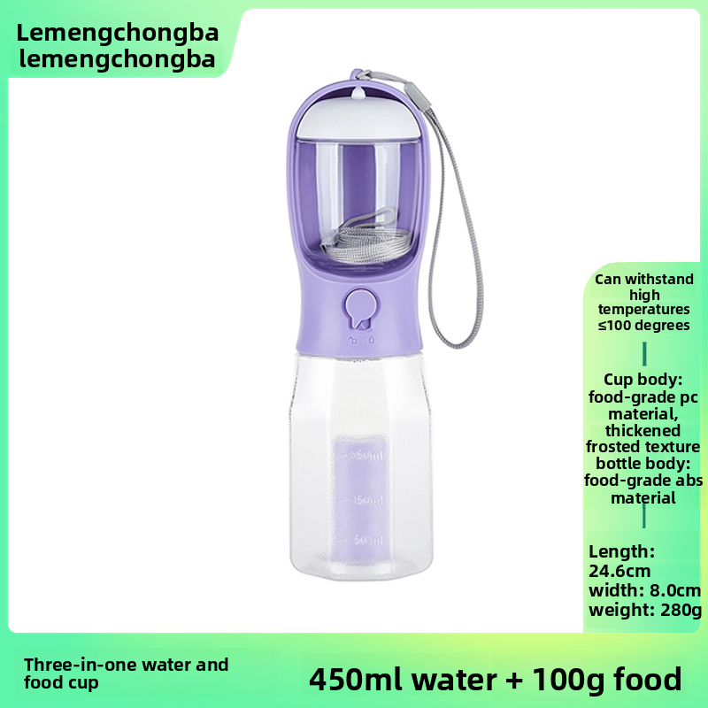 2-in-1 Portable Pet Water Bottle and Food Container for Walks, Leak-Proof Design