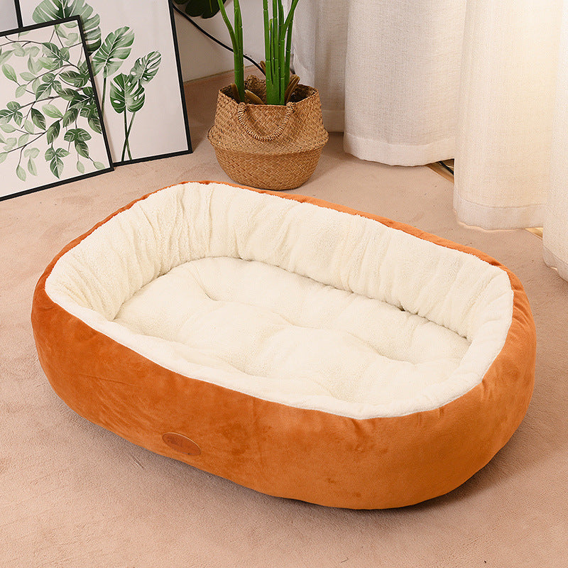 Thick oval pet bed in warm cloth, photo 15 of 17