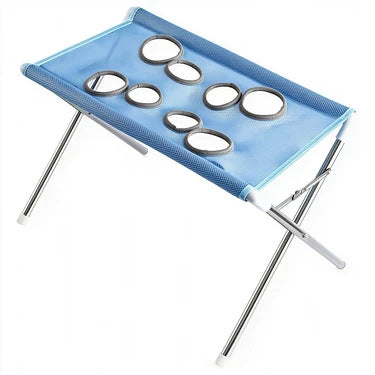 Blue foldable pet grooming hammock stand with non-slip mat, photo 5