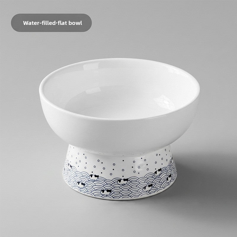 Ceramic Pet Bowl in Cat Head, Slanted or Flat Water Styles with Anti-Knock Stable Base