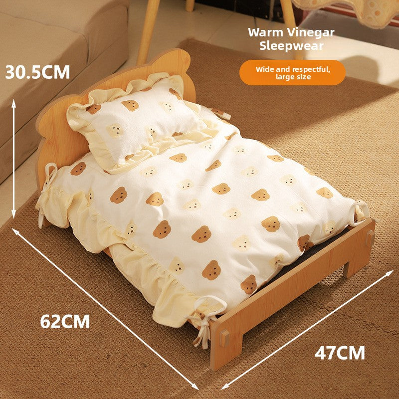 Solid Wood Raised Dog Bed, Elevated Kennel with Mat Option