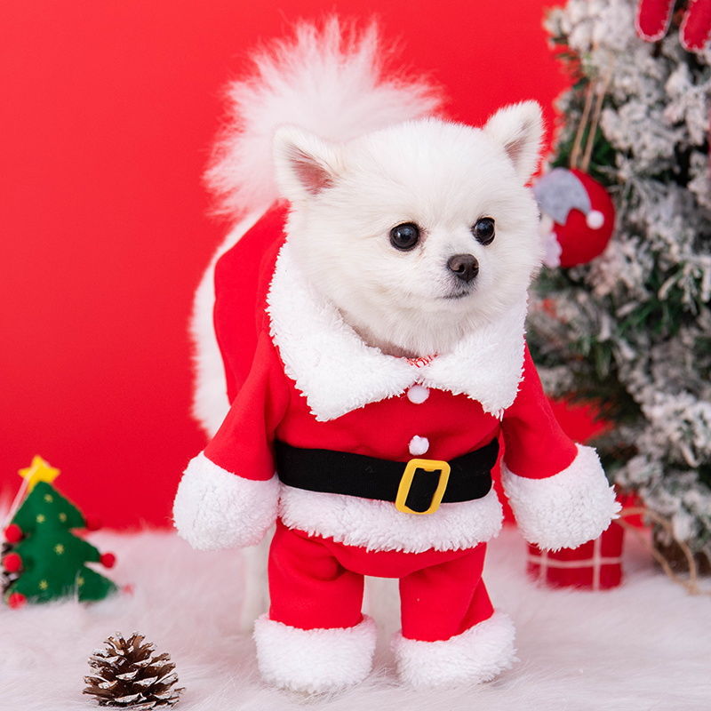 Christmas standing Santa costume with hat for pets in Standing Santa with Hat, side view