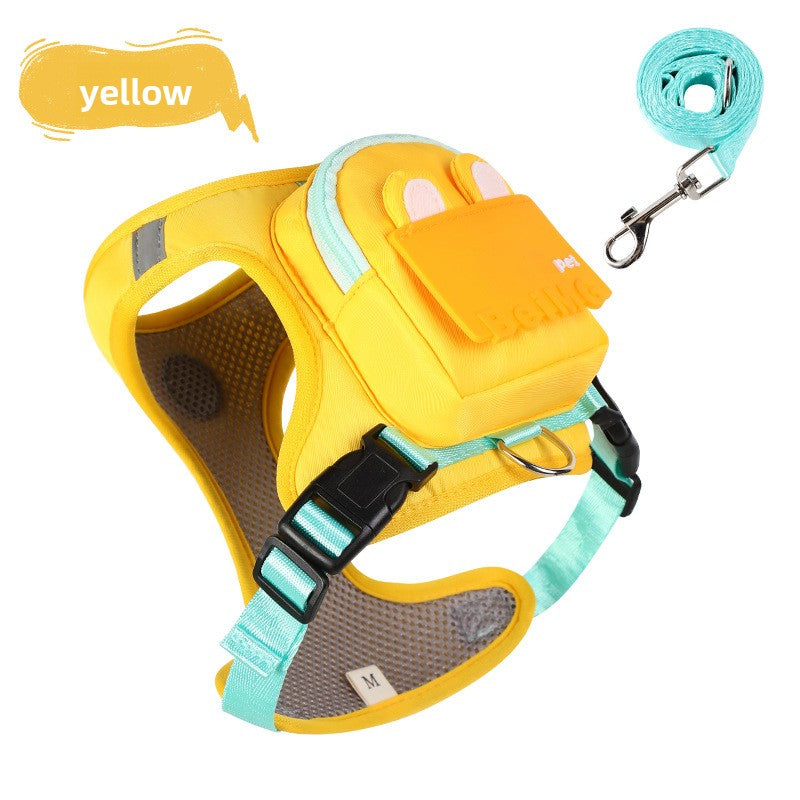 Small dog harness with backpack and lead, main product photo