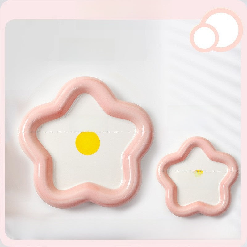 Glazed ceramic pet food plate with bear design in blue and pink, view 31