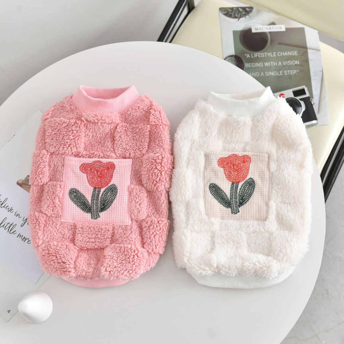 Soft suede-feel pullover sweatshirt for dogs and cats in Pink, front view