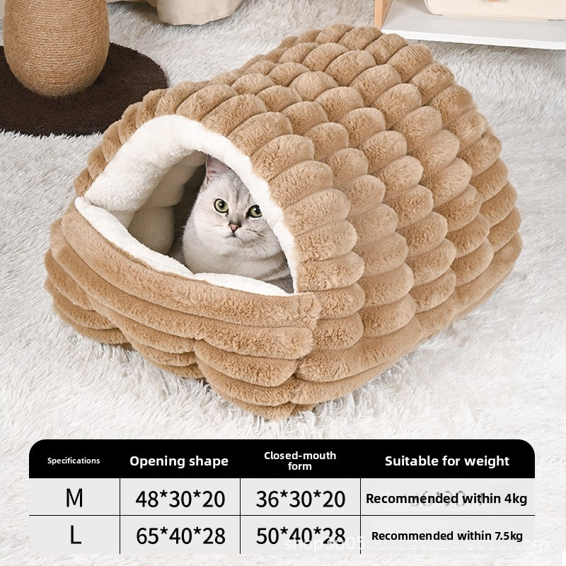 Enclosed plush cave bed with thick faux fur lining, product image 6