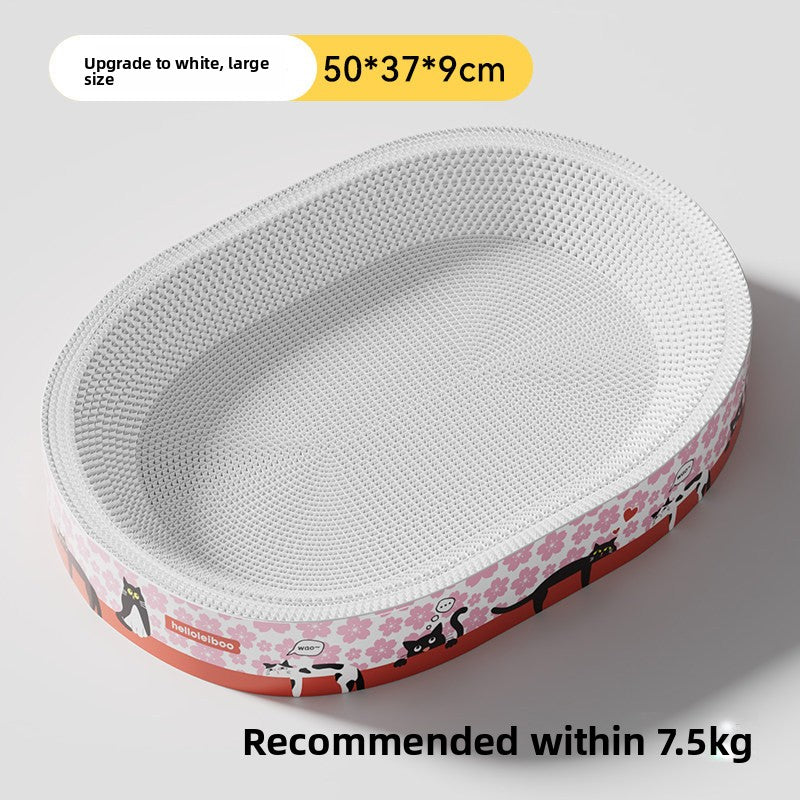 Round corrugated cat scratcher bed lounger with printed design, view 5 of 16