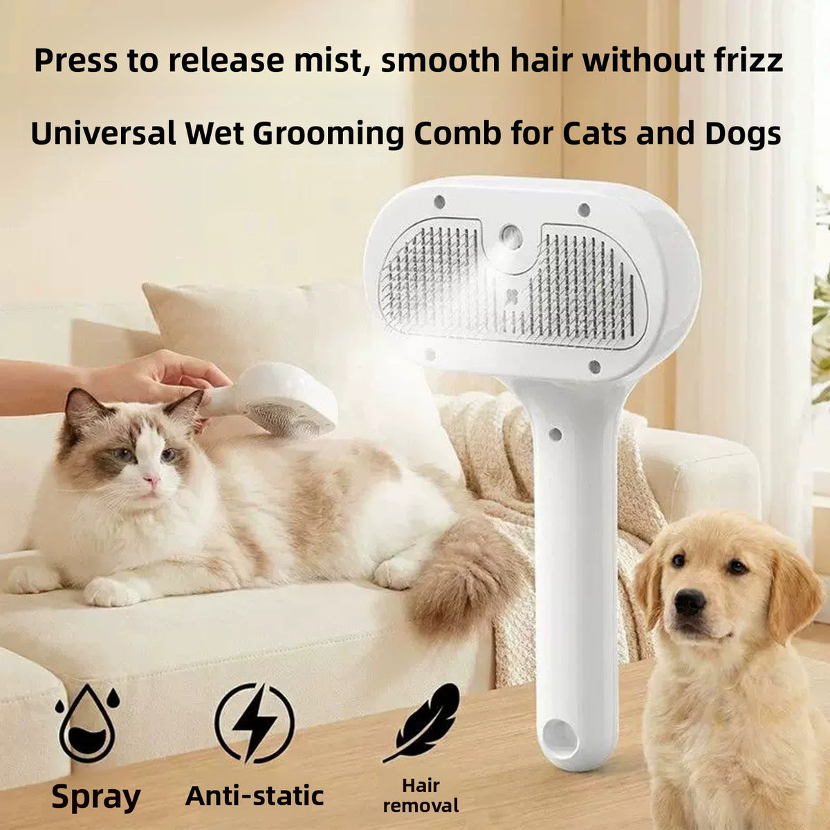Steam Spray Massage Brush with No-Rinse Essence for Pets
