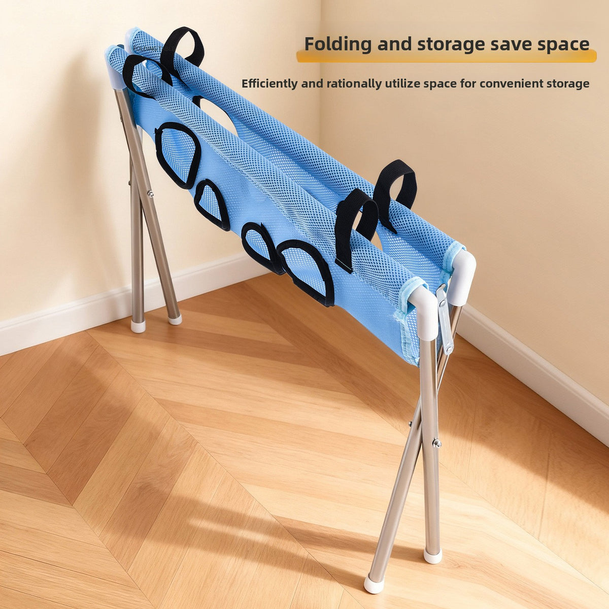 Blue foldable pet grooming hammock stand with non-slip mat, photo 3