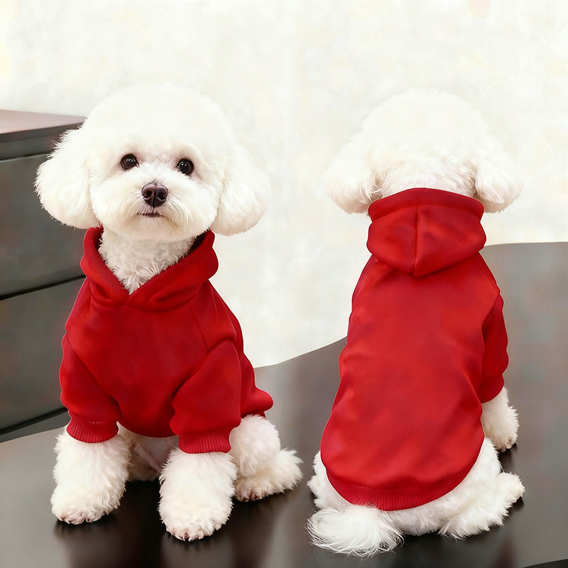 Hooded fleece sweatshirt for small dogs and cats in Black Chest Paw Print, top view