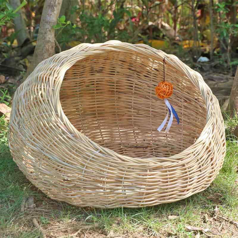 Hand woven rattan cat bed with removable washable cushion, view 20 of 23